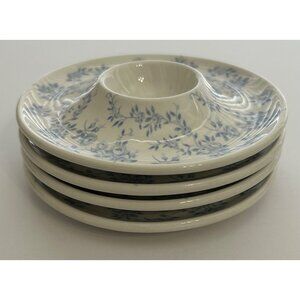 4 Vintage Blue & White Floral Egg Cups Saucers England Cottagecore Farmhouse